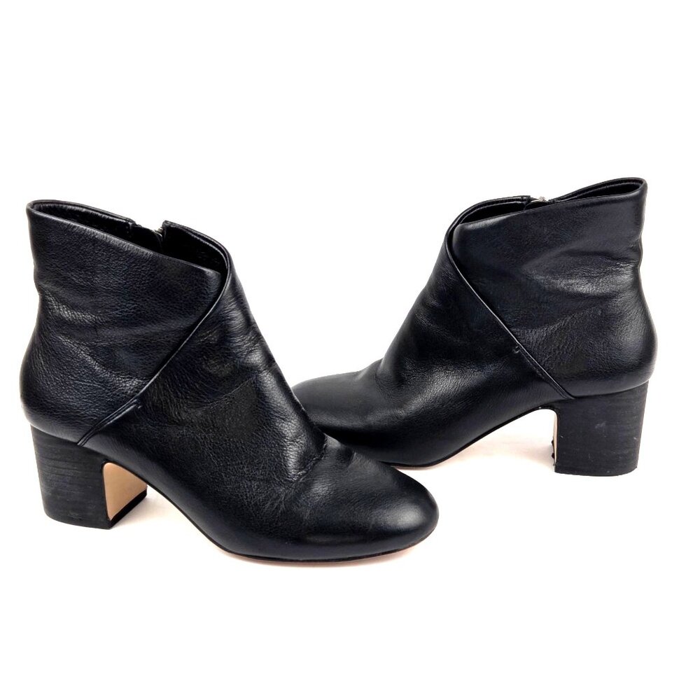 Splendid Black Leather Block Heel Ankle Boots Size 7.5